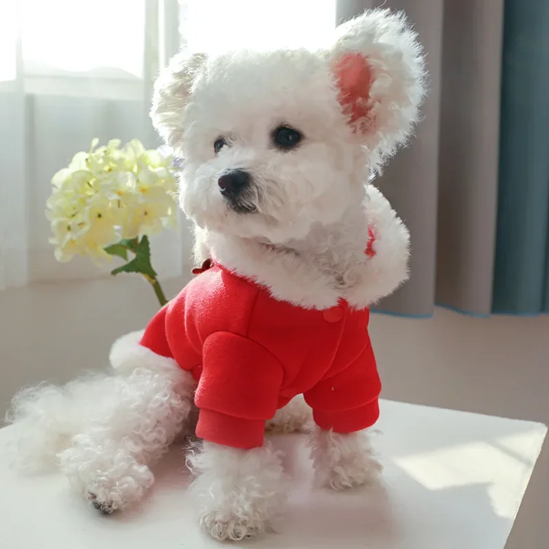 Abrigo con capucha de Navidad para mascotas, abrigo con bola de felpa, disfraz de Reno de Navidad para gatos, ropa para perros pequeños, ropa para cachorros - imagen 3