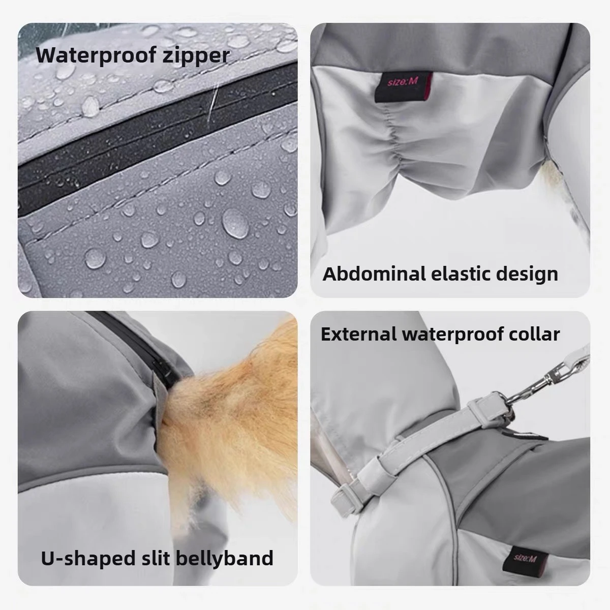 Chubasquero para perros de cuatro patas, cortavientos impermeable totalmente cubierto, impermeable especial para mascotas, protege la viga, cortavientos con cuerda de tracción - imagen 5