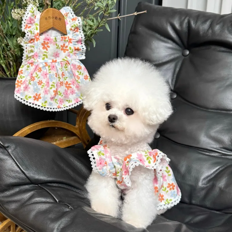 Vestido Floral para mascotas, camisola para cachorros, ropa fina de verano para perros y gatitos, jersey de Bichon, ropa bonita de flores, chalecos populares - imagen 3