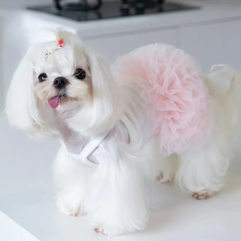 Falda tutú acampanada con tirantes y malla para perros pequeños - imagen 3