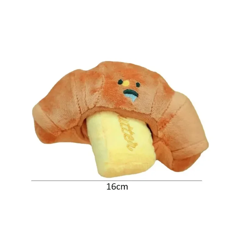 Juguete para olfatear comida oculta, juguetes para perros chirriantes, juguete interactivo de peluche para perros, juguete para masticar, juguetes para mascotas, Croissant, pan, sonido chirriante, juguetes de peluche - imagen 5