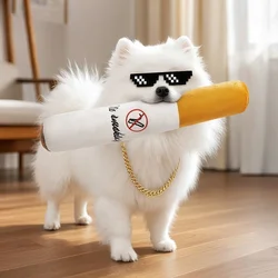 Divertidos juguetes para mascotas, cigarro de gran humo, juguete para masticar para perros con chirrido, juguete interactivo para masticar Molar, cigarrillo falso resistente a mordeduras, juguete para masticar para perros