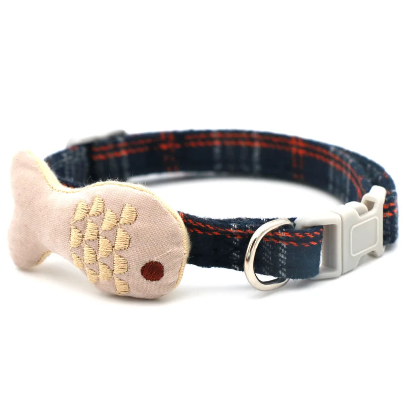 Collar de tela a cuadros para mascotas, accesorios para perros, gatos y peces - imagen 2