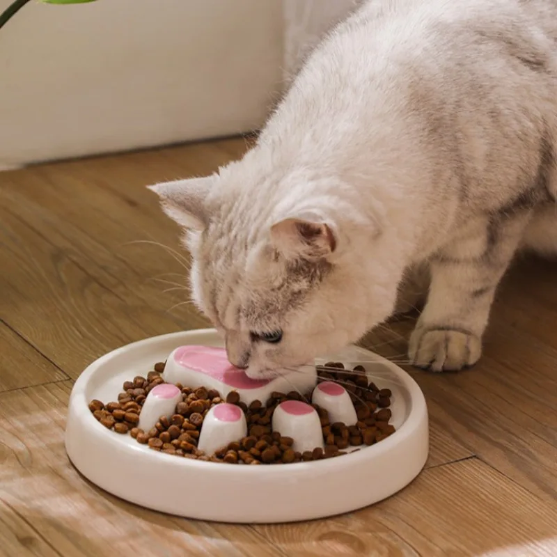 Alimentador lento para mascotas, cuencos de cerámica para beber, comederos para gatos, contenedor de comida para gatitos y cachorros, fácil de limpiar, suministros para perros y gatos - imagen 4
