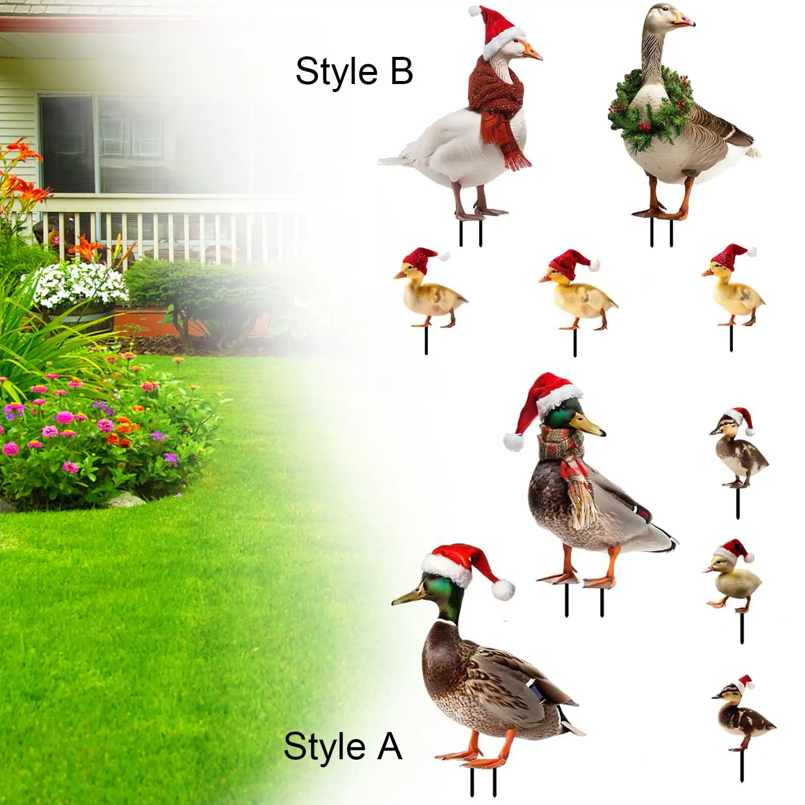 5x Christmas Outdoor Duck Stakes Yard Sign Ornaments Ground Insert Yard Art Decorations for Backyard Floor Lawn Outdoor Patio