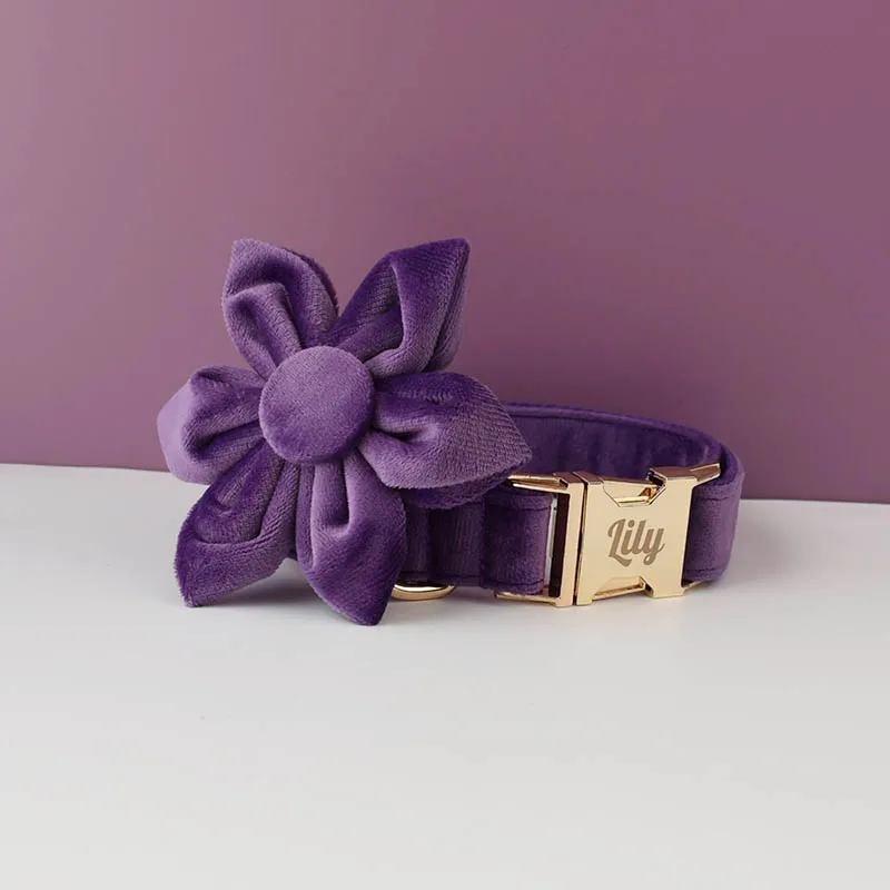 Purple Velvet Dog Collar And Leash Set For Small Medium Large Dogs Custom Engraved Nameplate Pet Supplies Dog Leash Velvet 16 - imagen 4