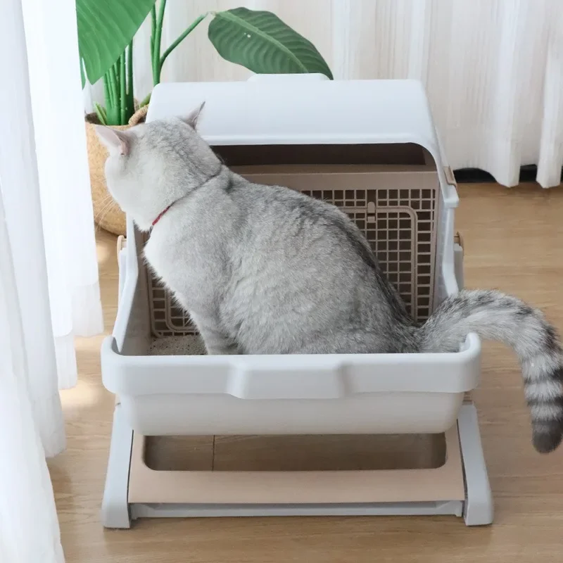 Caja de arena semiautomática antisalpicaduras, suministros de inodoro semicerrado de gran tamaño para gatos, accesorios, caja de arena para gatos, higiénica y conveniente - imagen 2