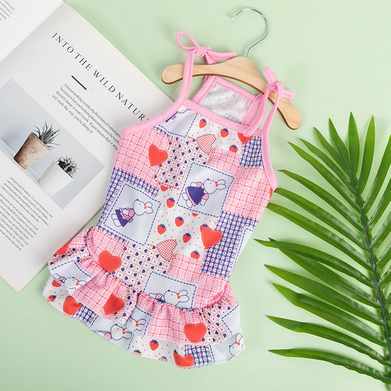 Vestidos de verano de doble capa para mascotas, chaleco de dibujos animados de frutas York, ropa transpirable para perros pequeños, ropa suave para mujer, esfinge y gato - imagen 4