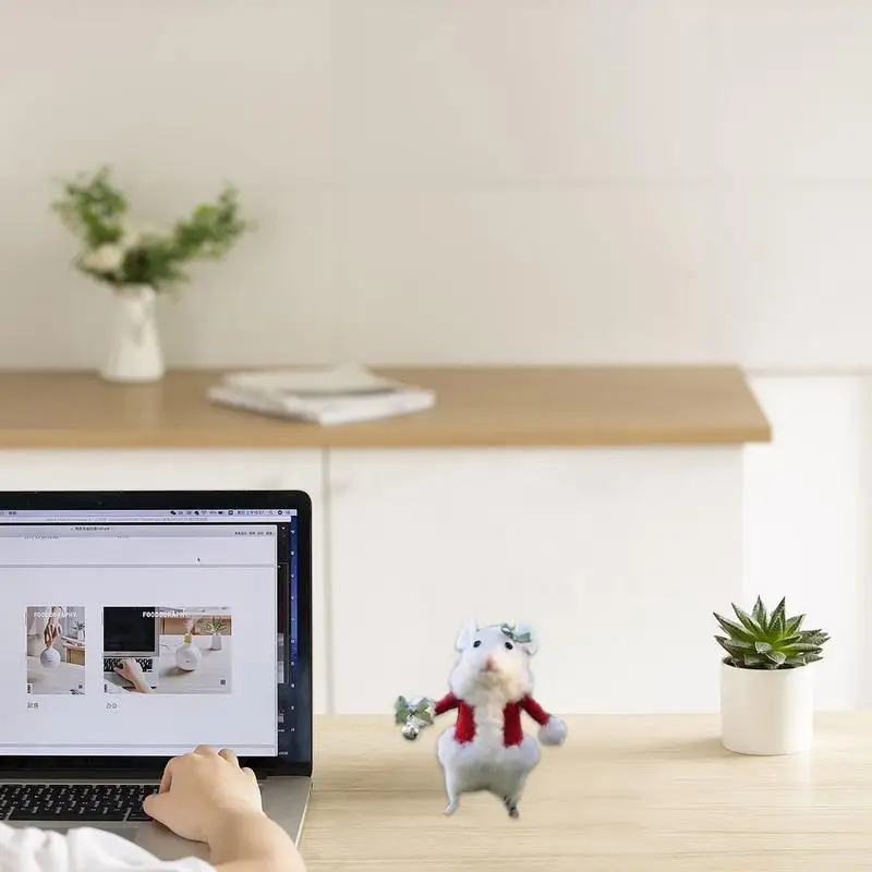 Adorno de ratón navideño de fieltro de lana, decoración de ratón blanco, Invierno - imagen 5