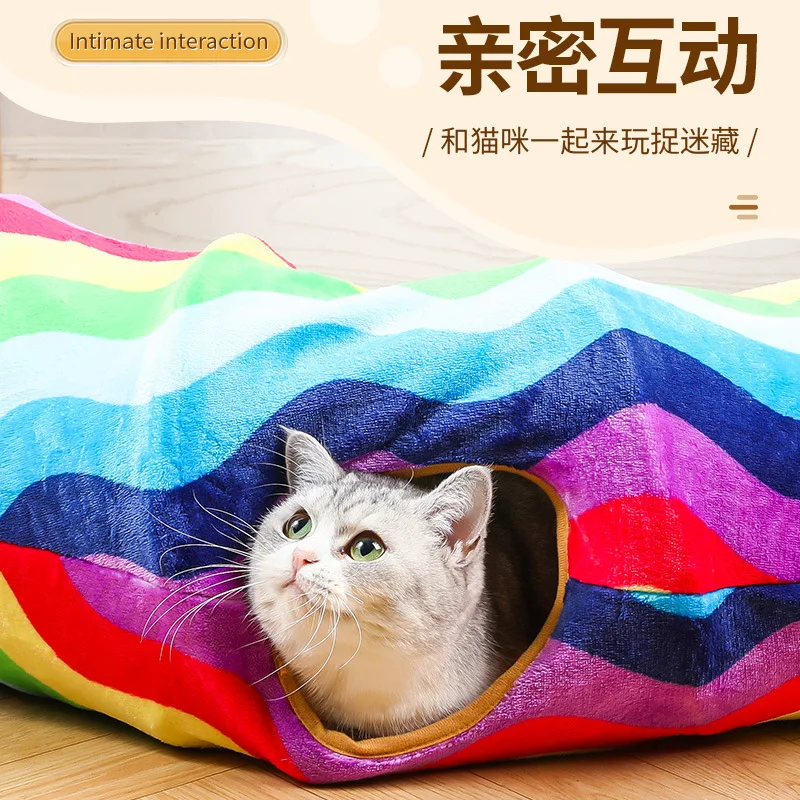 Túnel plegable arcoíris de franela para gatos - imagen 2