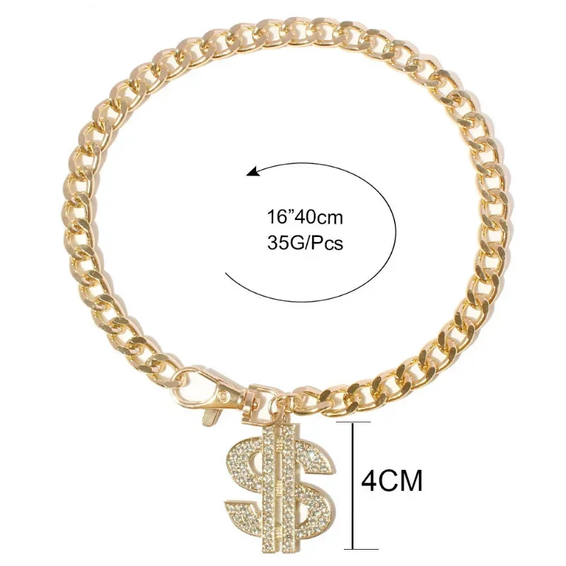 Cadena de dólares, Collar de Metal para perro de 43cm, suministros de lujo, accesorios dorados para mascotas - imagen 4