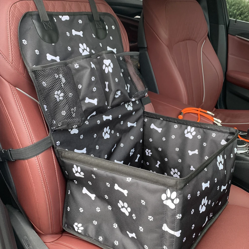 Asiento de coche para perros con bolsillos de almacenamiento, funda para asiento de coche para perros de viaje, hamaca plegable, cesta para asiento de coche para perros pequeños y medianos