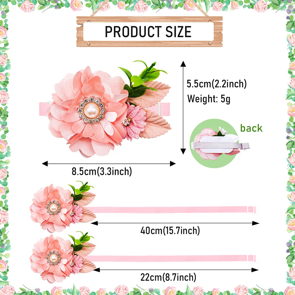 Nueva moda, pajaritas para perros con flores, lazos para perros con perlas y diamantes para mascotas, Collar de pajarita para perros, productos de aseo para perros de primavera para el Día de San Valentín - imagen 2