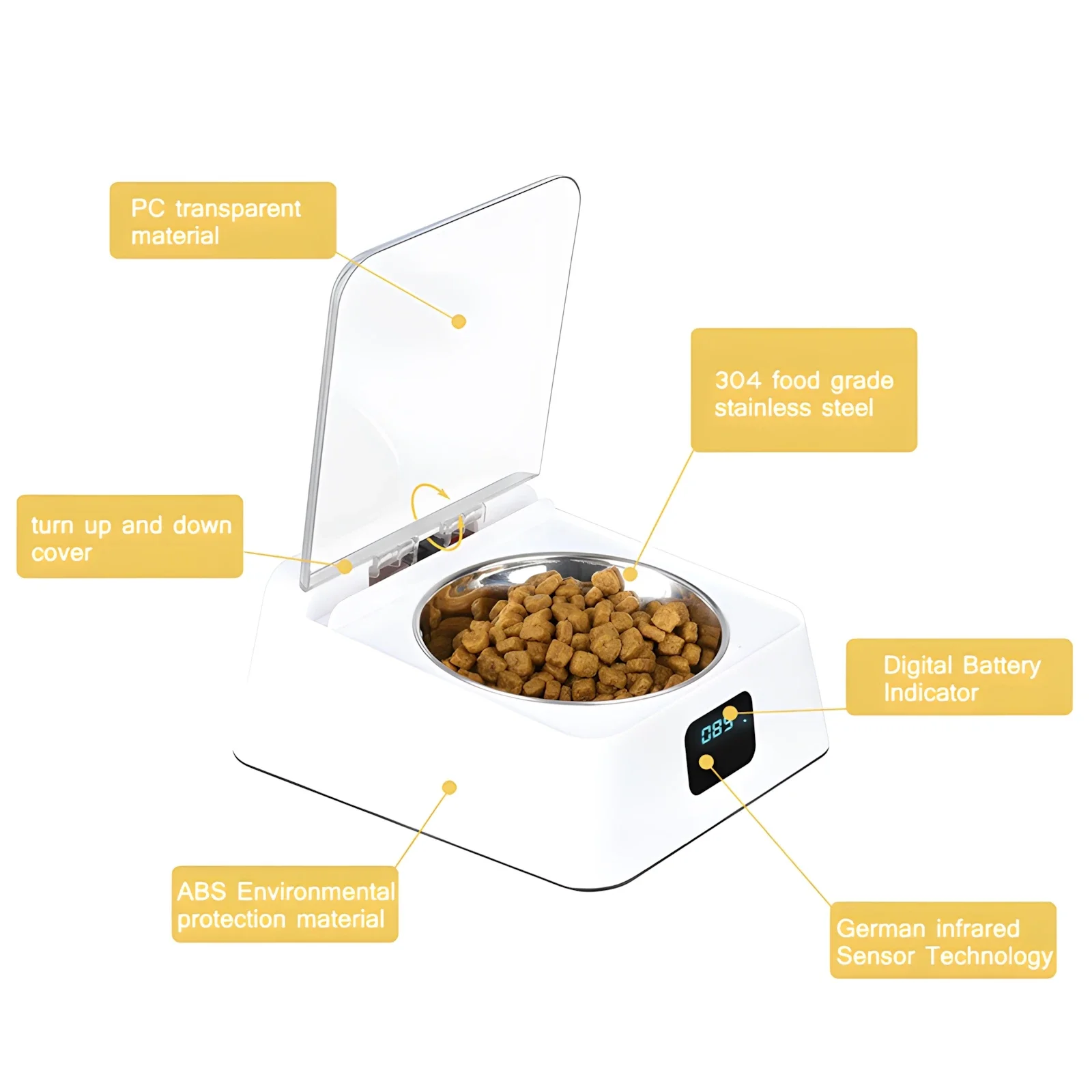 Alimentador inteligente para mascotas, tazón de comida para mascotas con Sensor infrarrojo, contenedor de almacenamiento con tapa de apertura automática, dispensador de comida para perros y gatos a prueba de humedad - imagen 4