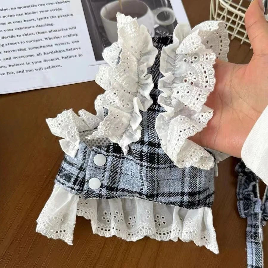Vestido con tirantes a cuadros de encaje con forma de seta para mascotas, chaleco de tracción para mascotas, vestido con tirantes para perros pequeños, ropa para cachorros - imagen 3