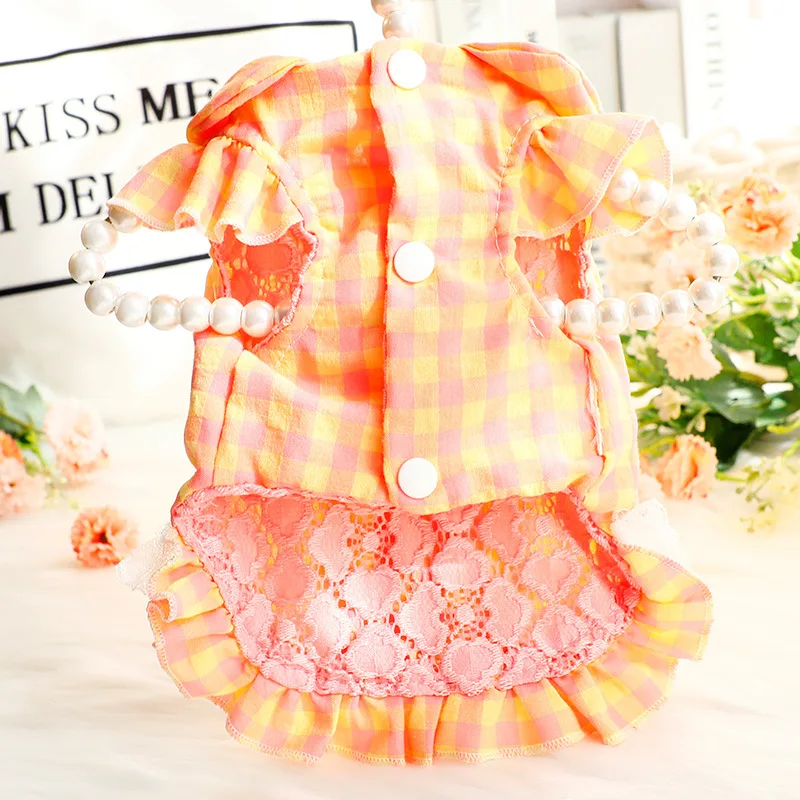 Lindo vestido de princesa con estampado de cachorro, camisas de algodón, ropa transpirable, diseño de encaje Adorable para la camisa de novia para perros pequeños - imagen 4