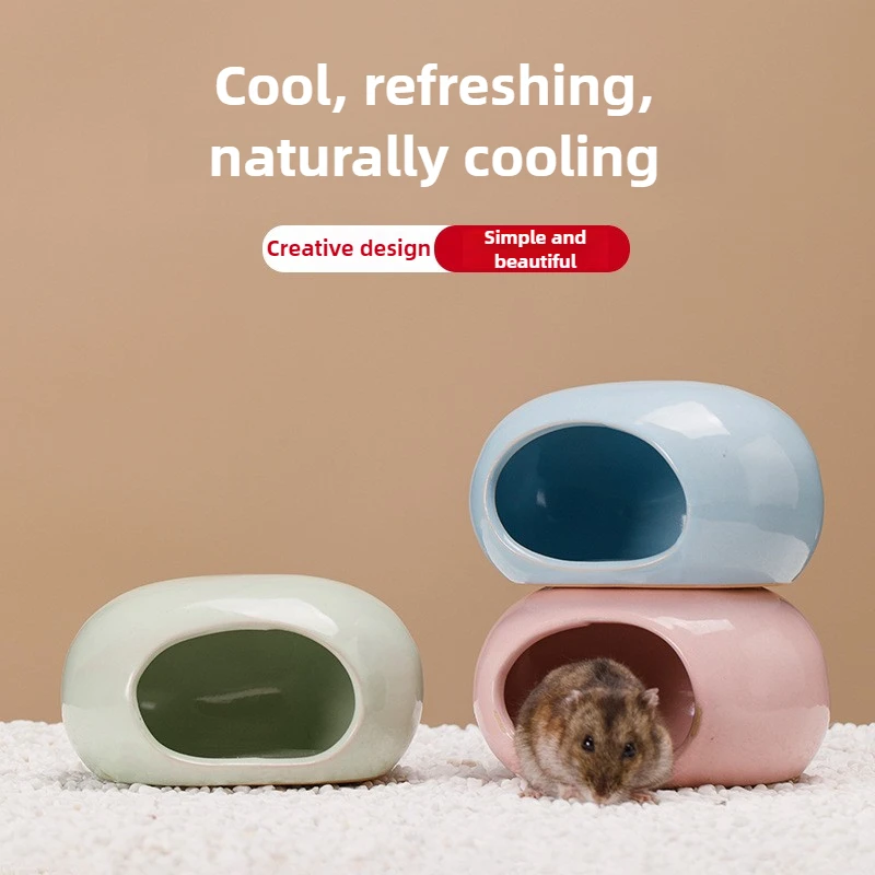 Nido de Escape para hámster, casa de piedra de cerámica, estera de seda dorada, suministros para conejillo de indias, conejillo de indias enano, casa de hielo para dormir de verano