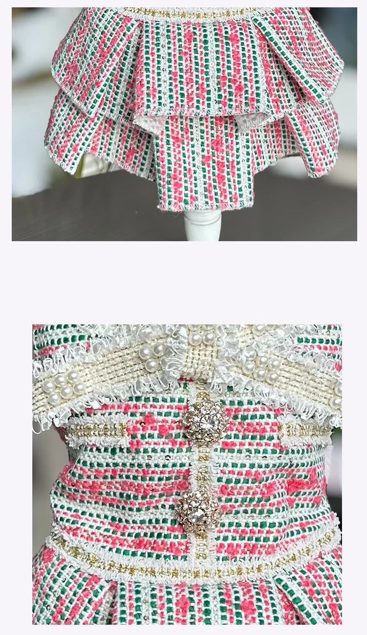 Vestidos a rayas de Tweed para perros pequeños, vestido de princesa para perros, vestido de boda para mascotas, ropa Formal para fiesta de cumpleaños para cachorros, traje de invierno para perros