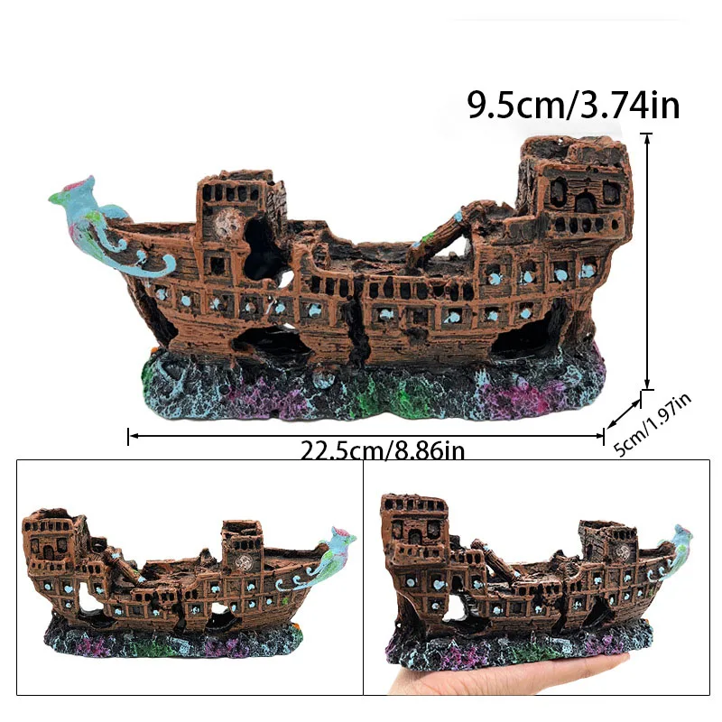 Barco decorativo Fénix para acuario – Adorno de resina impermeable - imagen 3
