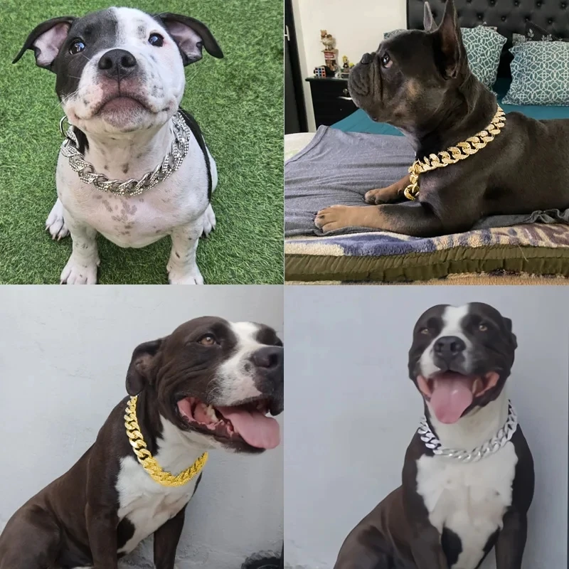 Collar de plástico con diamantes de imitación para perro, cadena dorada de lujo para adornos de Bulldog Francés, Collar para perros pequeños y grandes, accesorios para mascotas y gatos - imagen 2