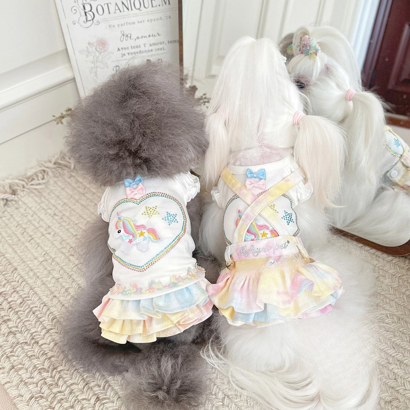 Media falda con diamantes Flash para mascotas, falda con tirantes de vaquero, falda abombada para las cuatro estaciones, vestidos para perros pequeños, ropa para cachorros - imagen 4