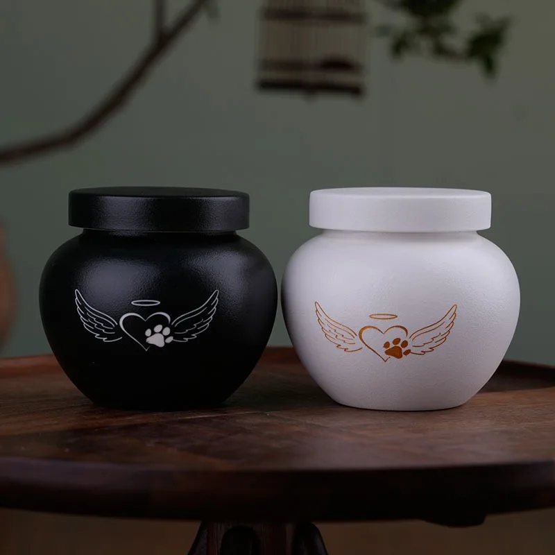 Tarro redondo sellado de cerámica degradado, cubierta de silicona para almacenamiento de cenizas de mascotas, tanque de almacenamiento a prueba de fugas y humedad, regalos conmemorativos para mascotas - imagen 5