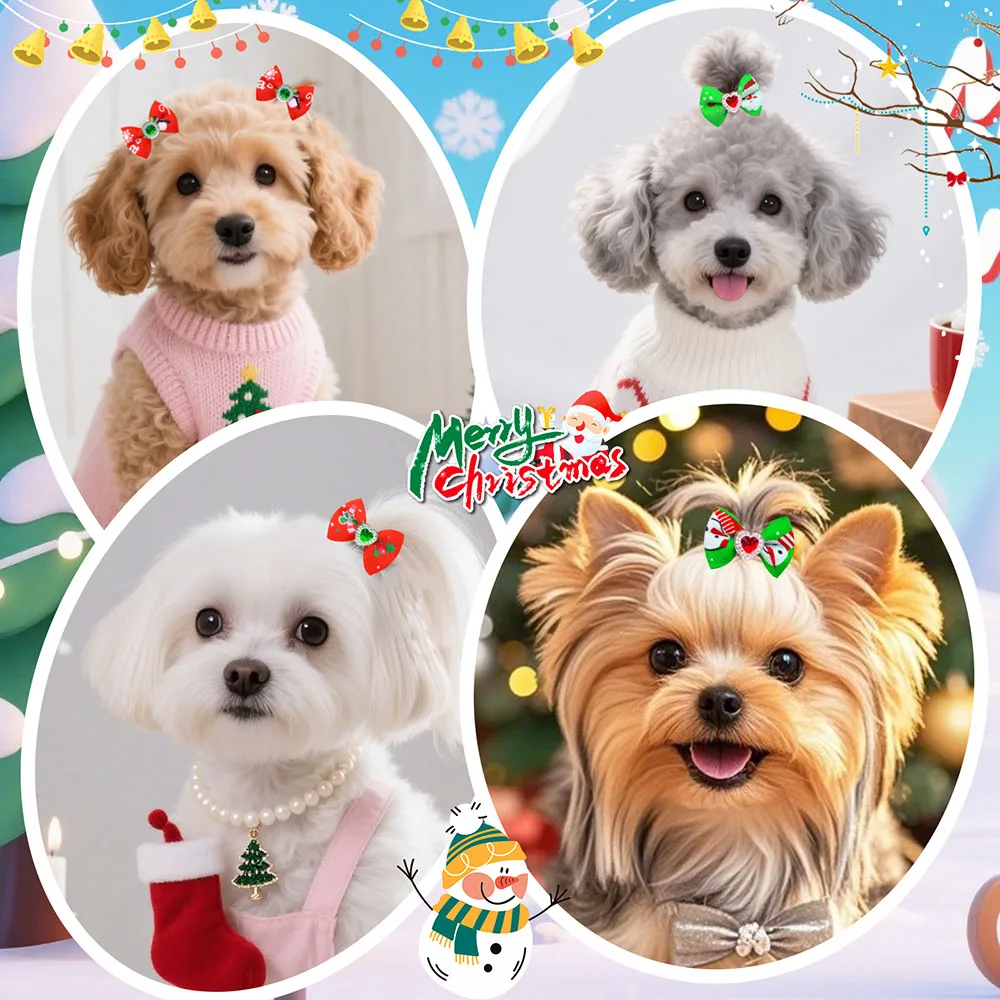 200 Uds. De lazos navideños para perros pequeños, bonitos lazos para el pelo para mascotas, bandas de goma, accesorios de aseo para mascotas, suministros para perros - imagen 3