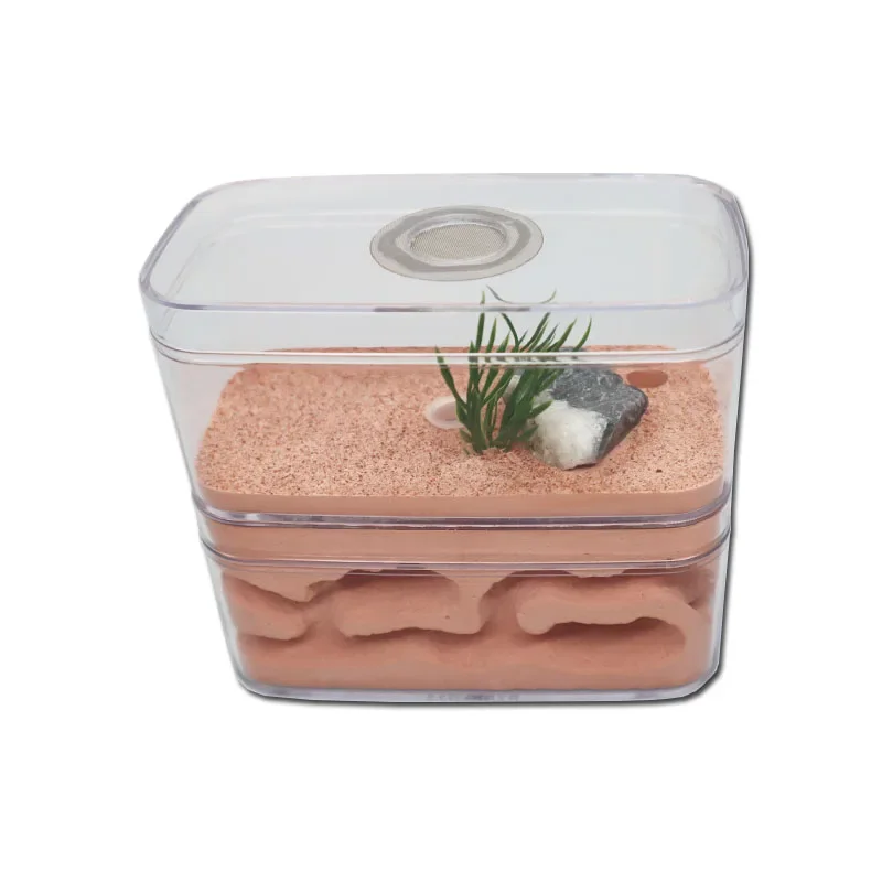 Granja de hormigas de yeso con taller, nido de hormigas altamente hidratante, casa de hormiga de Castillo de Anthil para mascotas con área de alimentación, caja de insectos, 12x6x10cm