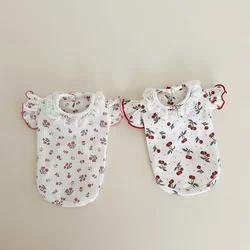 Camiseta floral con encaje para gatos y perros pequeños primavera