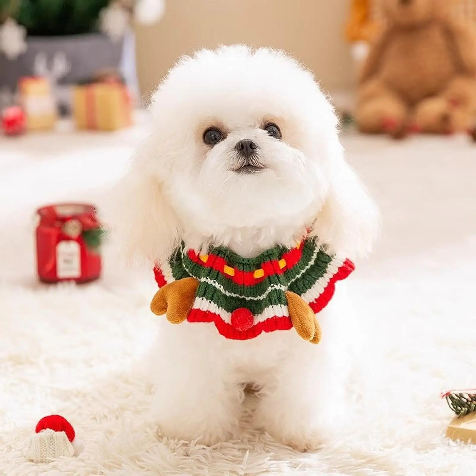 Knitting Cat Collar Festive Decoration Santa Claus Collar for Cat Kittens