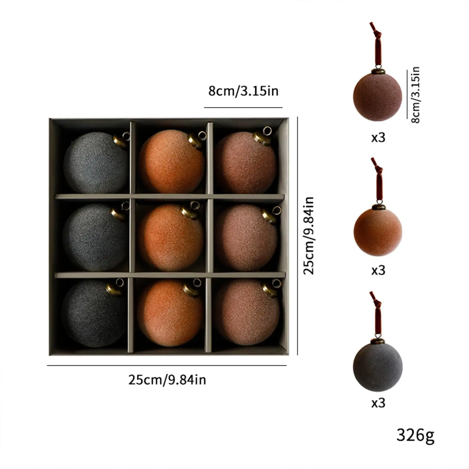 9x Christmas Tree Ornaments Velvet Ball Creative 3.15