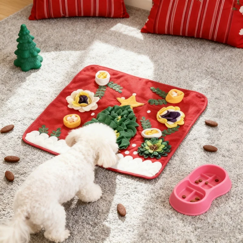 BOOTEELY-alfombrilla navideña para perros, trabajo de nariz para mascotas, almohadilla de entrenamiento de alimentación lenta, juguete interactivo, manta de actividades para aliviar el estrés - imagen 3