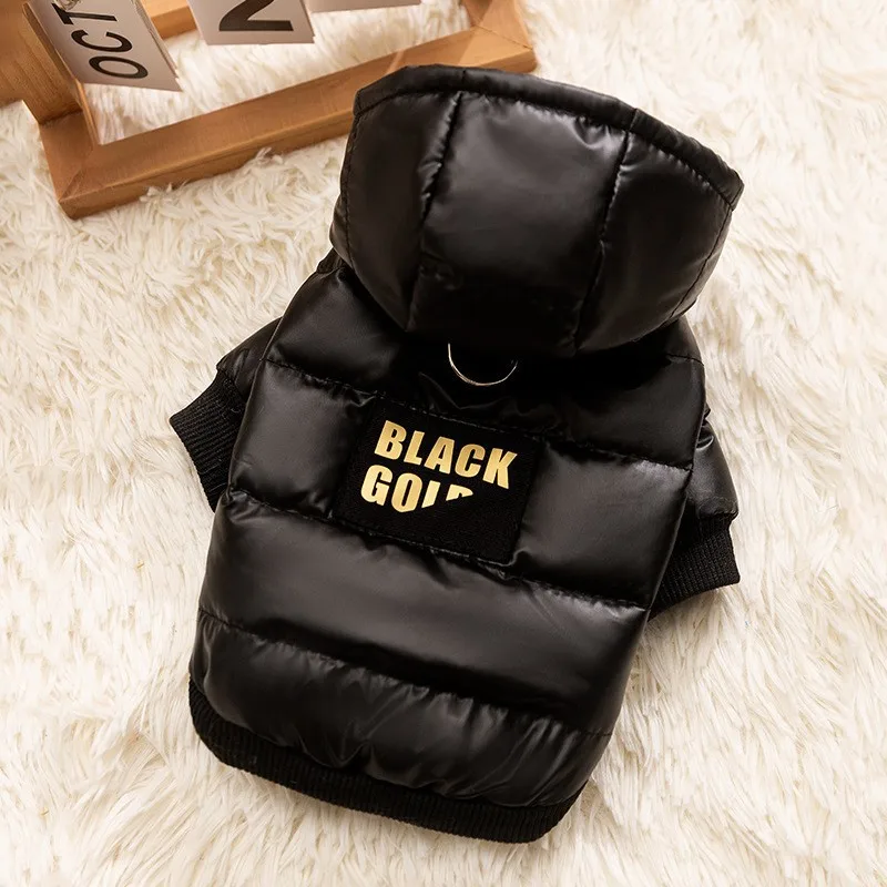 Chaqueta gruesa y cálida con capucha negra pura para perros en otoño e invierno, ropa para perros y gatos y mascotas, ropa para perros pequeños y cachorros