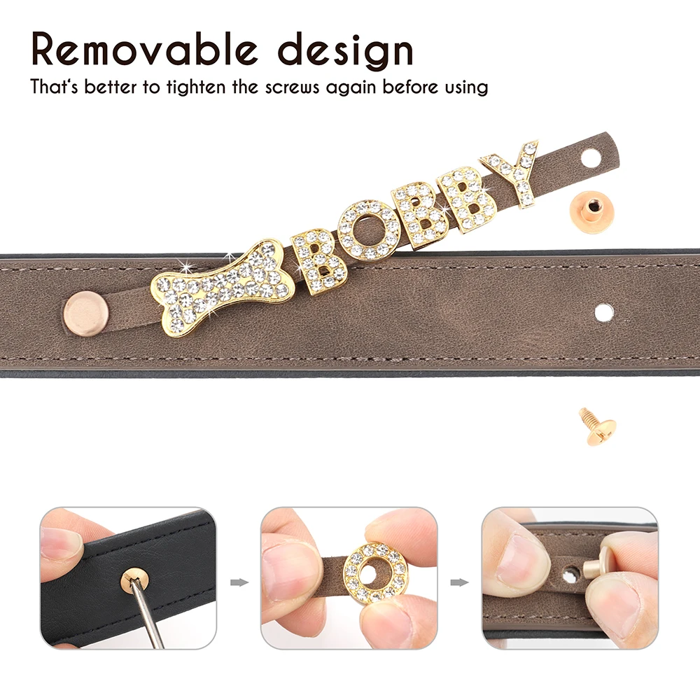 Collar suave personalizado para perro, accesorio de piel sintética para identificación de cachorro y gato, con diamantes de imitación gratis, para perros pequeños y medianos, Chihuahua - imagen 5