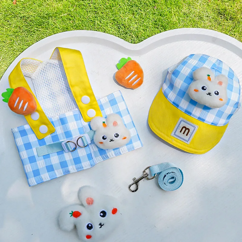 Conjunto de correa y arnés para perros de montaña, 3 uds., dibujos animados, Unisex, para todas las estaciones, bonitos accesorios para mascotas al aire libre, gorra con protección solar, chaleco para cachorros pequeños, tracción - imagen 5