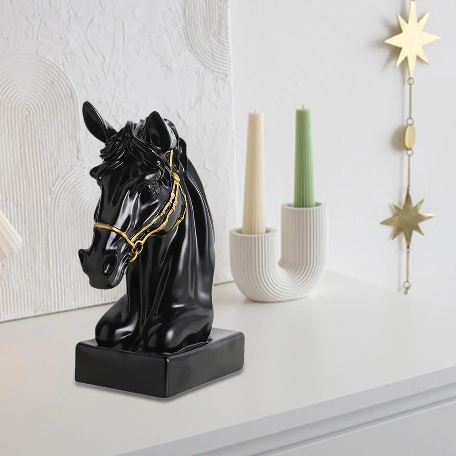 Estatuilla de arte de caballo, escultura abstracta de vinilo negro, decoración elegante de habitación para estante y mesa del hogar - imagen 2