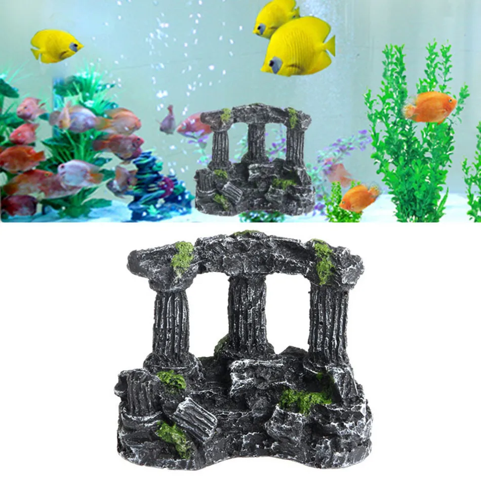 NONOR acuario pecera decoración de piedra columna romana Artificial ruinas adornos de Castillo accesorios de decoración dе kuр для ак iyoриума - imagen 5