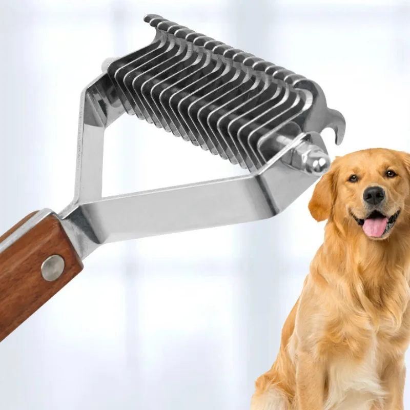Peine con cuchillo para perros, cepillo de madera maciza para perros, peines de doble cara para quitar el pelo de mascotas, cepillo para gatos, accesorios para mascotas - imagen 2