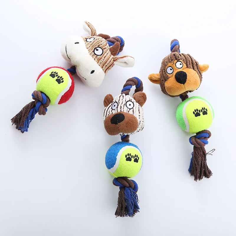 Pelota de tenis de pana para perro, juguete de cuerda de algodón, resistente a las mordeduras, con sonido, juego interactivo - imagen 2