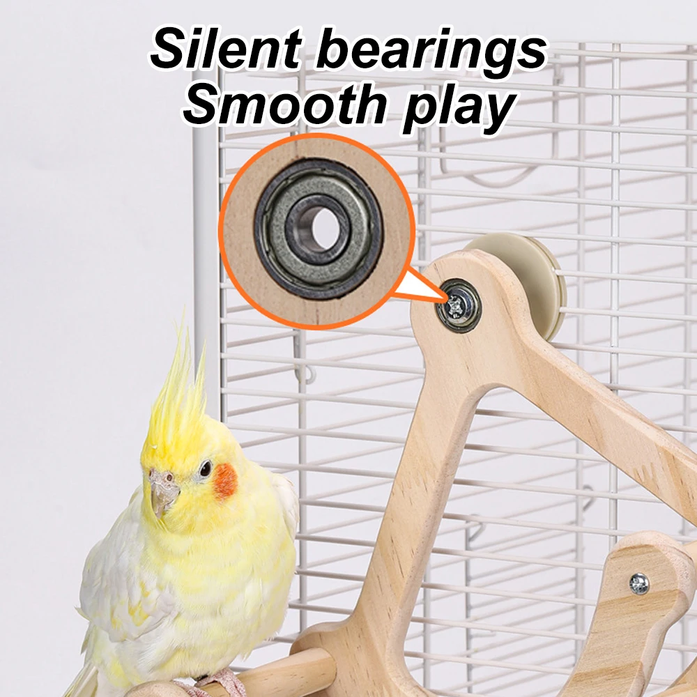 Columpio de madera para loros, juguete de escalada, diseño de barco pirata con rueda giratoria para mascotas, loro, periquito, cacatúa, accesorio para jaula de pájaros, 1 ud. - imagen 4