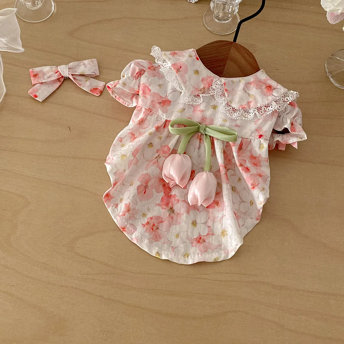 Vestido floral para perro – Algodón puro con lazo - imagen 5