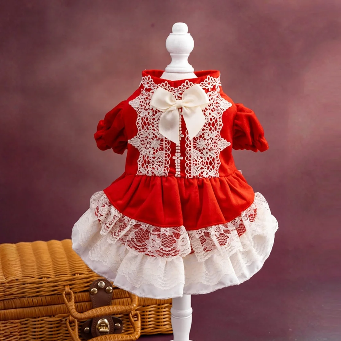 Vestidos lolita para perros pequeños, vestido de princesa de encaje para mascotas, vestido de boda, fiesta de cumpleaños para cachorros, ropa Formal, vestido de terciopelo rojo para perros
