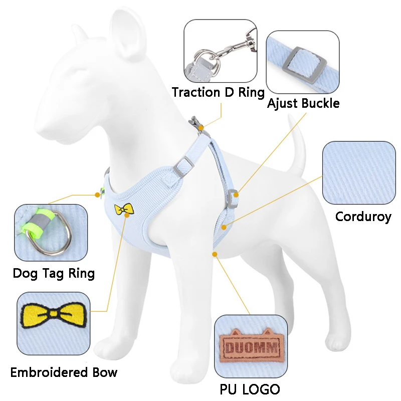 Juego de arnés y correa de pana para perros pequeños y medianos, chaleco transpirable para cachorros y gatos, correa para caminar para Chihuahua - imagen 2