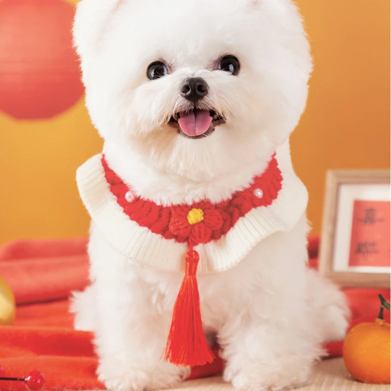 Babero de toalla para Saliva para gatos, bufanda tejida a mano para mascotas de Año Nuevo, Collar decorativo para cachorros y perros, accesorios tejidos, productos para mascotas - imagen 5