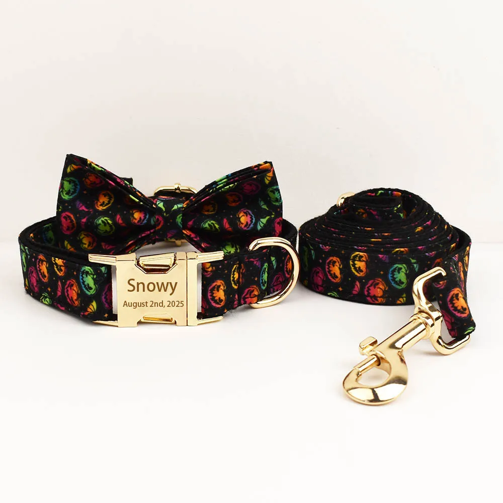 Collar de perro ajustable de Halloween con etiqueta de identificación grabado para perros pequeños, medianos y grandes, etiqueta de nombre personalizada, juego de correa para cachorros - imagen 4