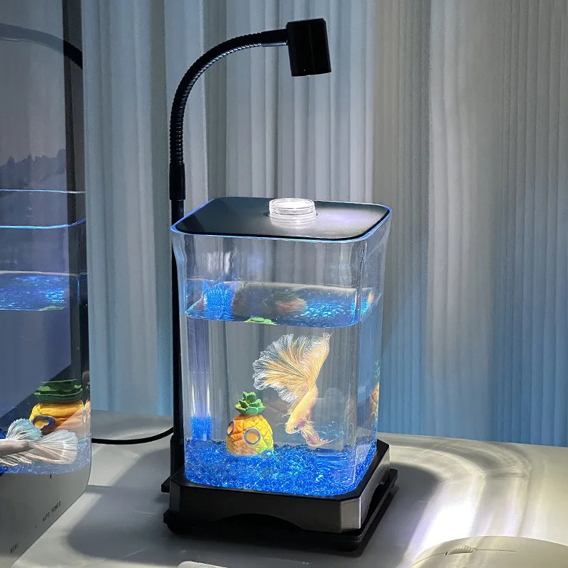 Pecera escritorio iluminada para Betta – Acuario pequeño decorativo - imagen 2