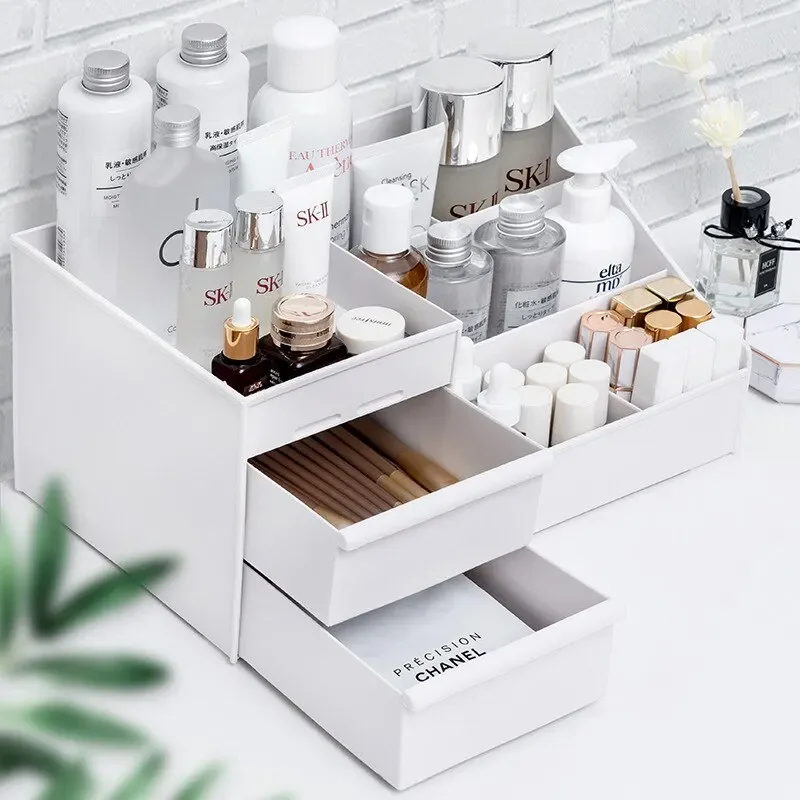 Cajón nuevo blanco, caja de almacenaje para maquillaje, acabado para dormitorio, estante de plástico, cosméticos, cuidado de la piel, tocador, escritorio, 1 ud. - imagen 4
