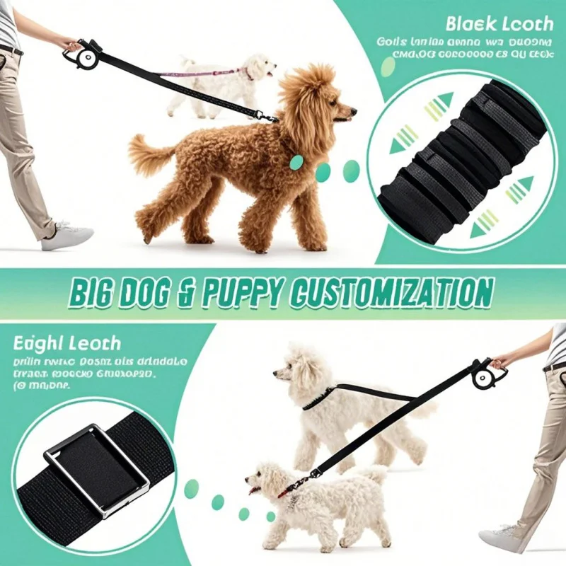 Accesorio de correa doble para perros de 16 pies de largo, correas dobles para entrenar perros pequeños a grandes, correa ajustable, cuerda elástica que absorbe los golpes - imagen 3