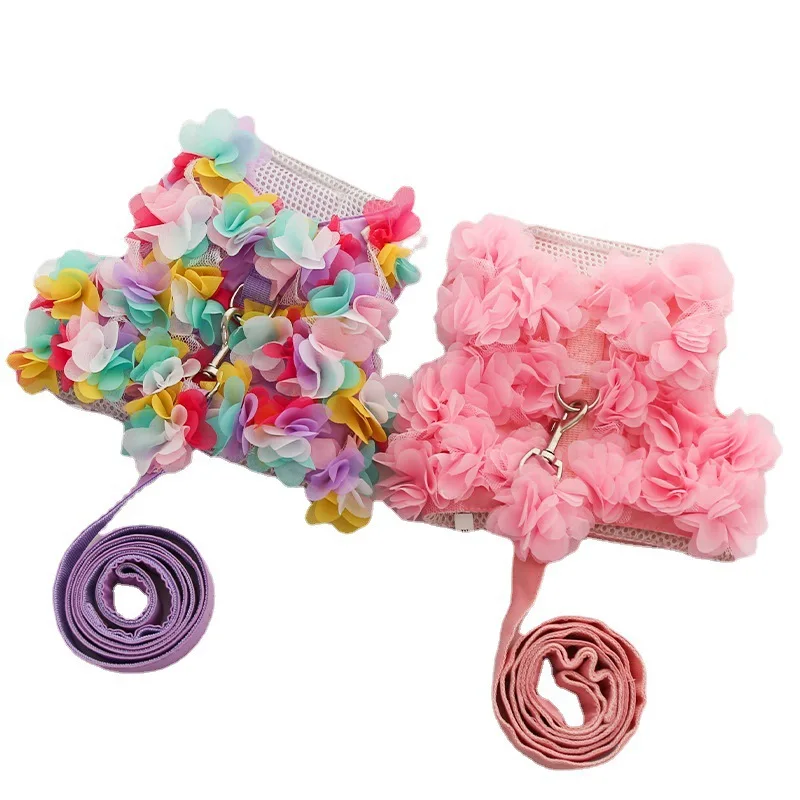 Correa de arnés con decoración de flores para perros y gatos pequeños, correa doble a juego, Collar clásico, accesorios para mascotas - imagen 5