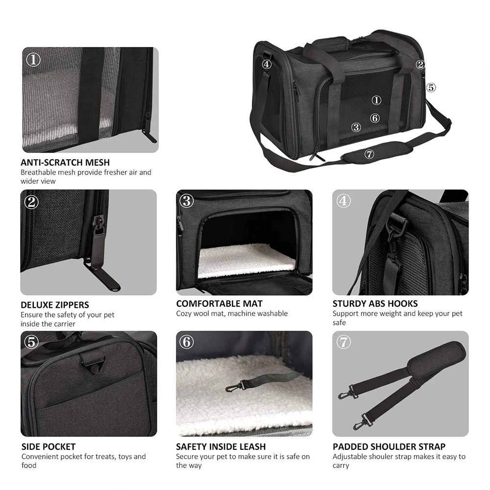 Bolsa transportadora para perros, mochila lateral suave, transportadores para cachorros y mascotas y productos de viaje, aprobados por aerolínea, accesorios para perros pequeños y gatos - imagen 3
